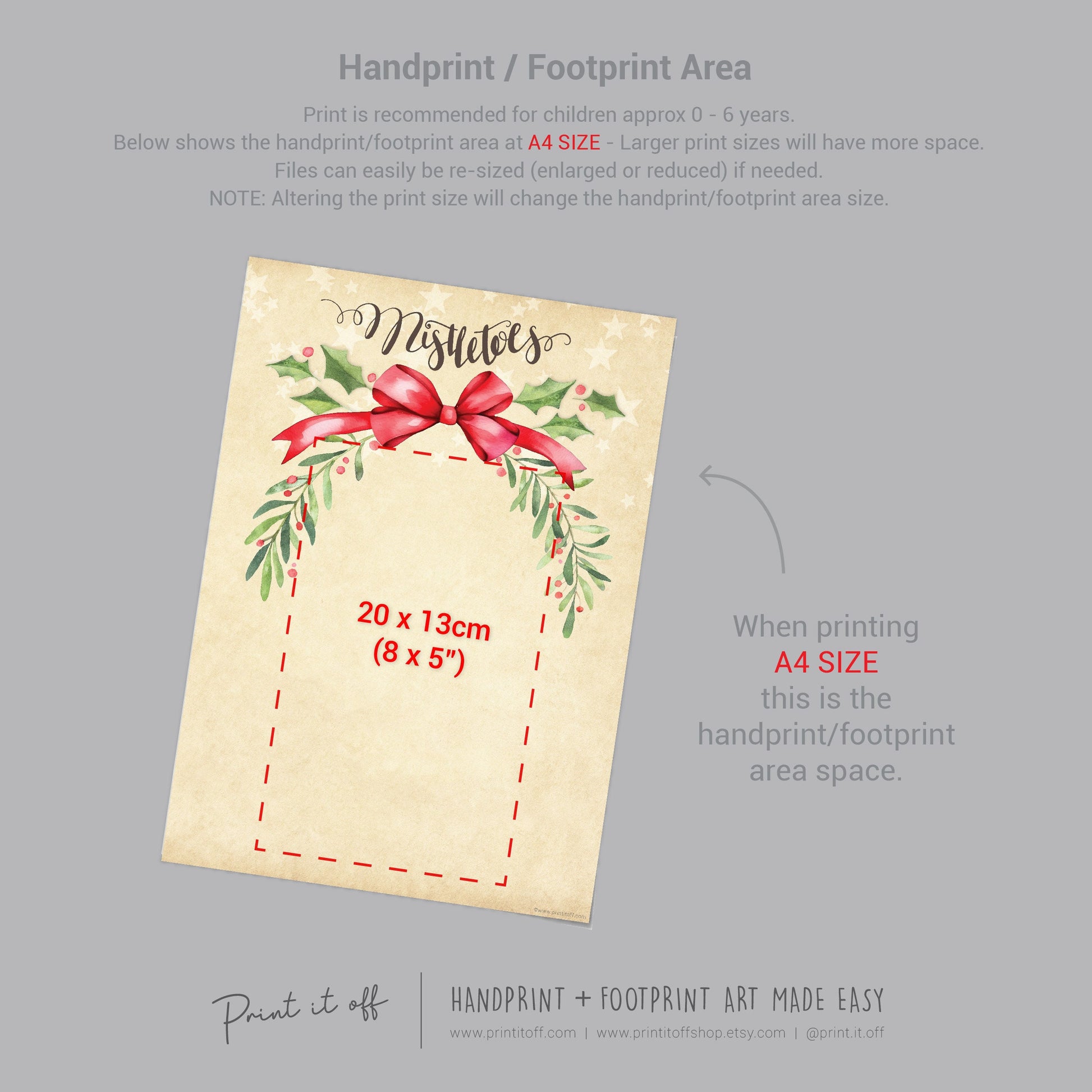 Mistletoes Footprint Foot Feet Art Craft / Christmas Xmas Kids Baby Toddler / Keepsake Gift Card Memory PRINT IT OFF