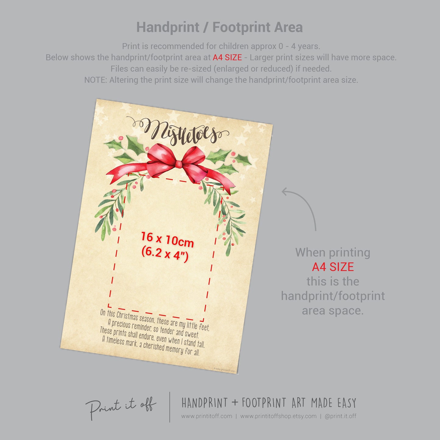 Mistletoes Footprint Foot Feet Art Craft / Christmas Xmas Kids Baby Toddler / Keepsake Poem Gift Card Memory PRINT IT OFF