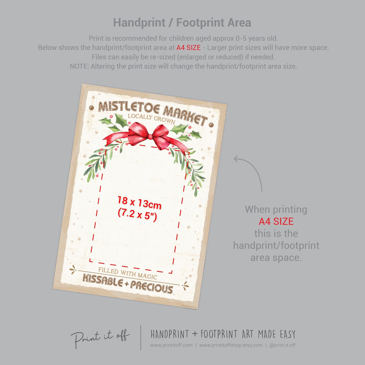 Mistletoe Market Footprint Handprint Art Craft / Christmas Xmas Kids Baby Toddler / Keepsake Poem Gift Card Memory PRINT IT OFF