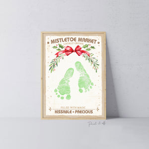 Mistletoe Market Footprint Handprint Art Craft / Christmas Xmas Kids Baby Toddler / Keepsake Poem Gift Card Memory PRINT IT OFF