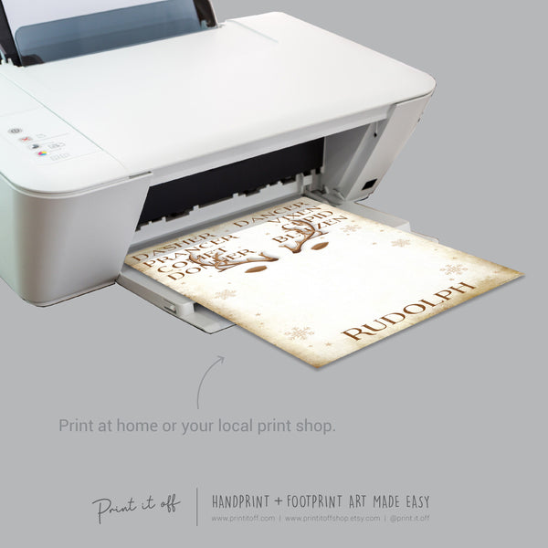 Reindeer Names Handprint Footprint Hand Foot Art Craft / Christmas Xmas Kids Baby Toddler / Keepsake Gift Card Sign Memory PRINT IT OFF