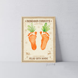 Reindeer Carrots Footprint Feet Art Craft / Christmas Xmas Kids Baby Toddler / Keepsake Gift Card Sign Memory PRINT IT OFF