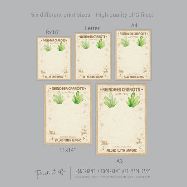 Reindeer Carrots Footprint Feet Art Craft / Christmas Xmas Kids Baby Toddler / Keepsake Gift Card Sign Memory PRINT IT OFF