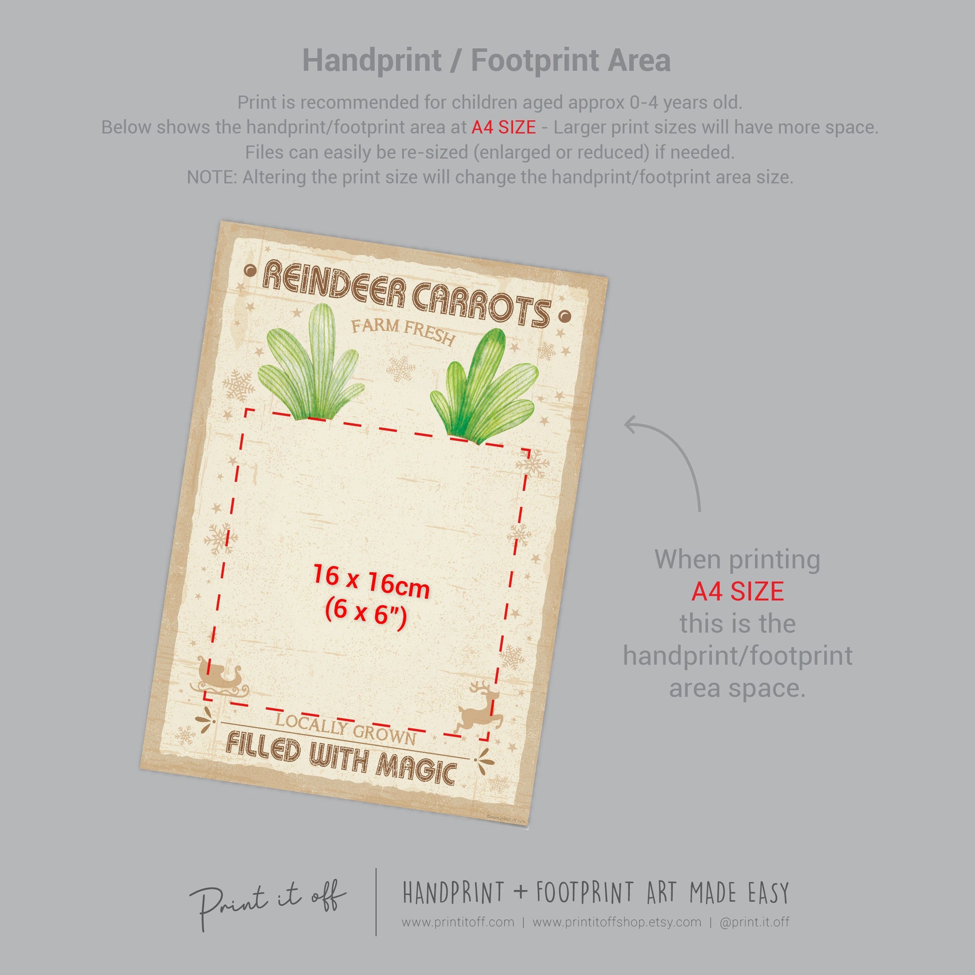 Reindeer Carrots Footprint Feet Art Craft / Christmas Xmas Kids Baby Toddler / Keepsake Gift Card Sign Memory PRINT IT OFF
