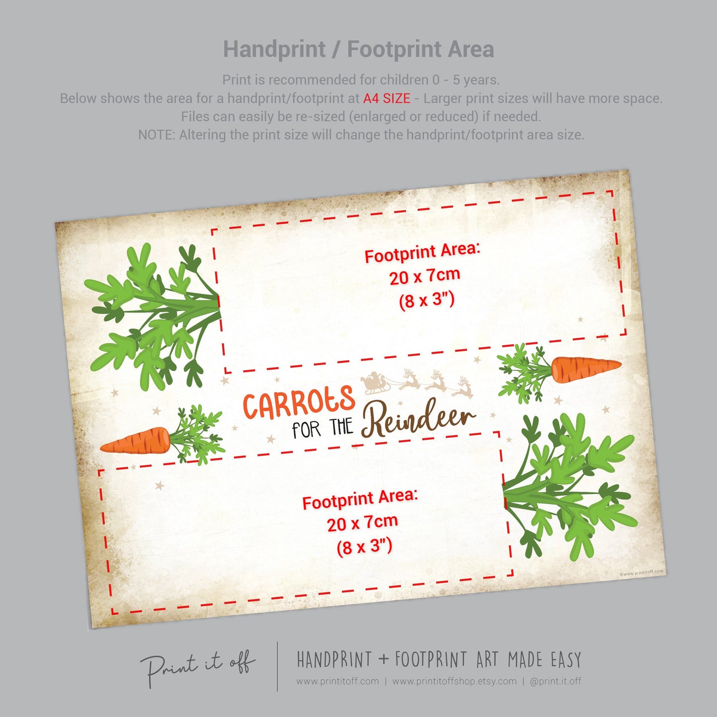 Reindeer Carrots Footprint Feet Art Craft / Christmas Xmas Kids Baby Toddler / Keepsake Gift Card Sign Memory PRINT IT OFF