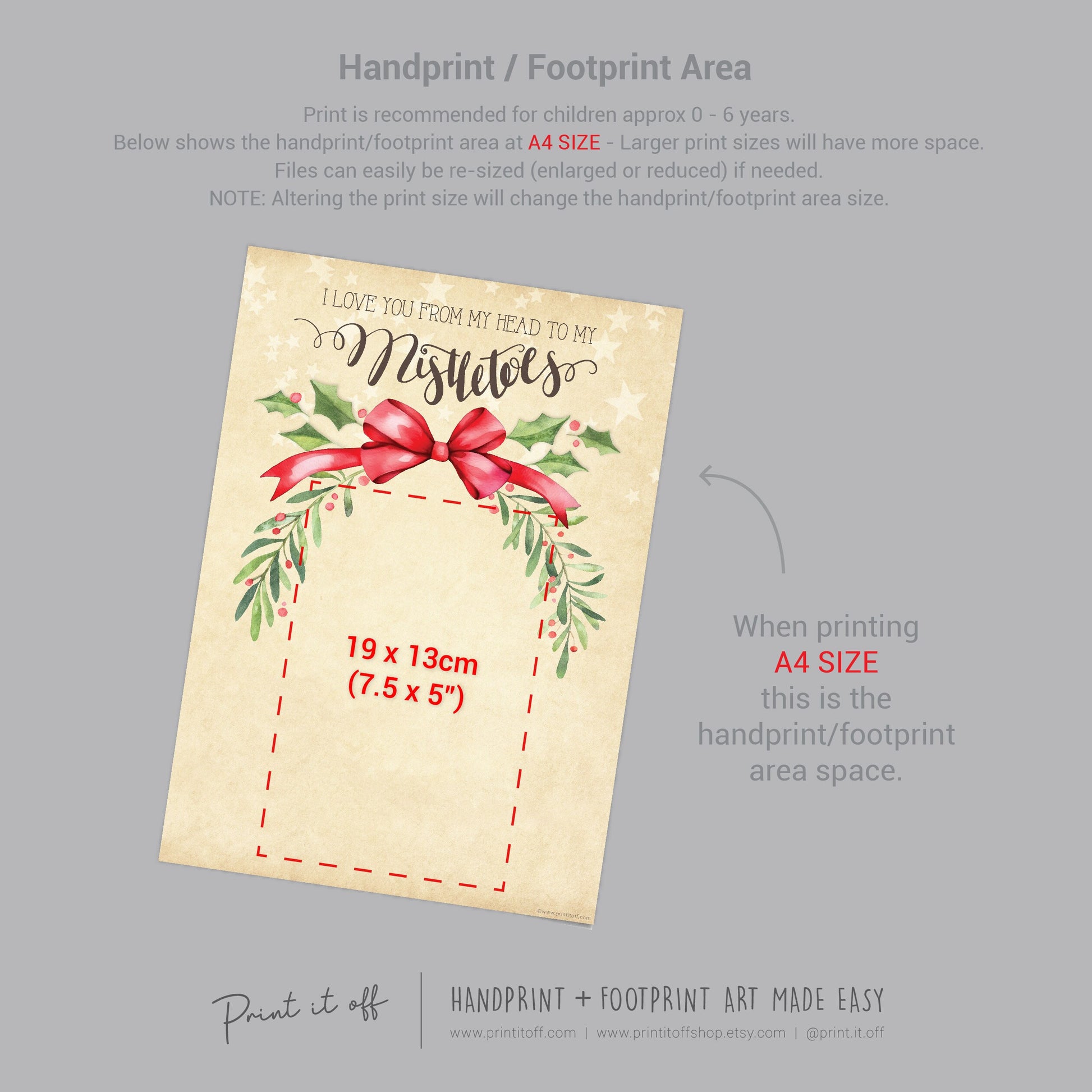 Mistletoes Footprint Foot Feet Art Craft / Christmas Xmas Kids Baby Toddler / Love You From My Head Keepsake Gift Card PRINT IT OFF