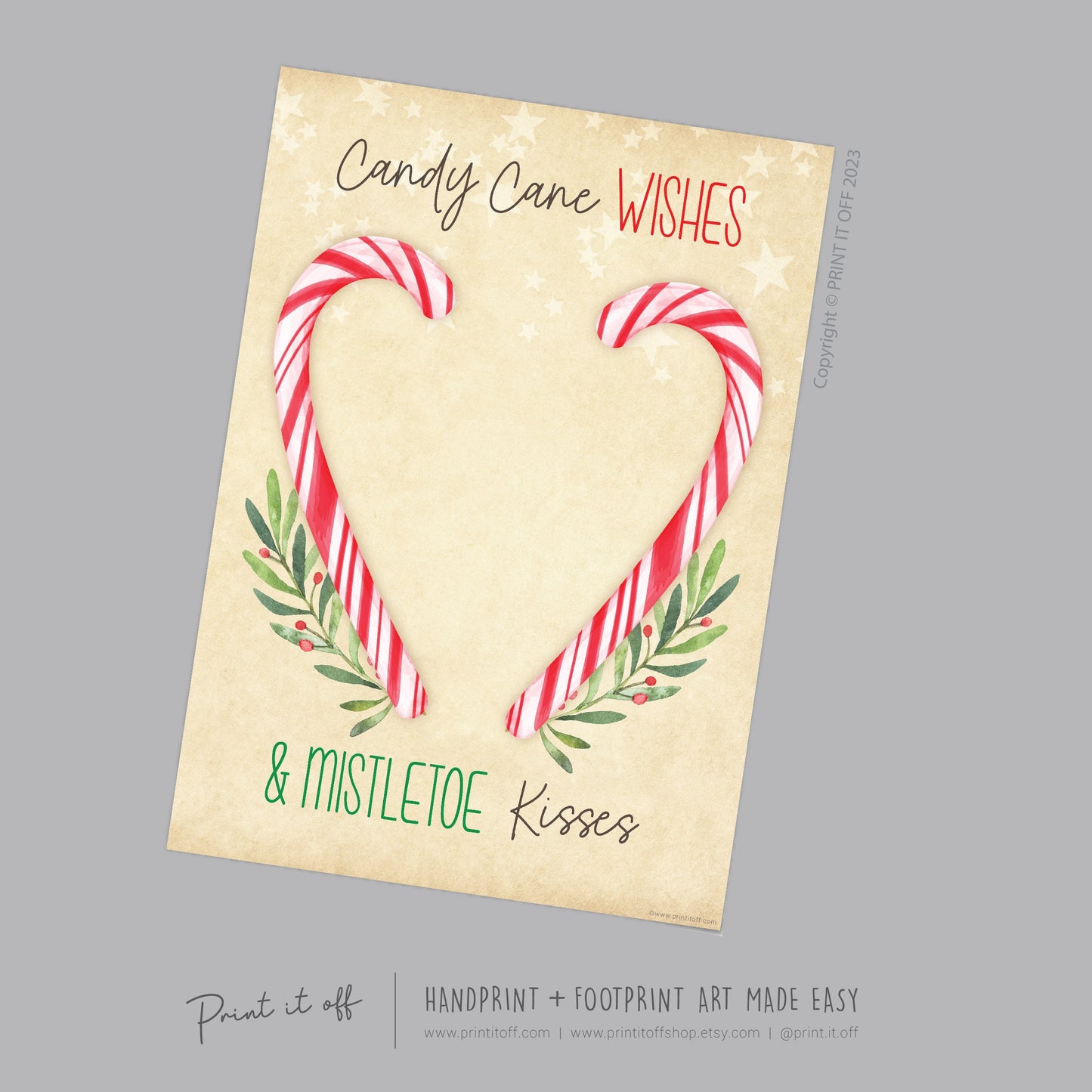 Candy Cane Wishes Mistletoes Kisses Footprint Handprint Art Craft / Christmas Xmas Kids Baby Toddler / Keepsake Gift Card PRINT IT OFF