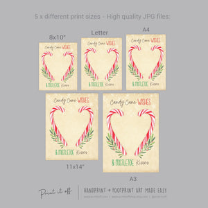 Candy Cane Wishes Mistletoes Kisses Footprint Handprint Art Craft / Christmas Xmas Kids Baby Toddler / Keepsake Gift Card PRINT IT OFF
