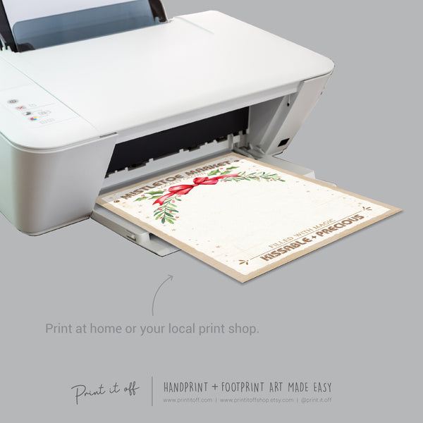 Mistletoe Market Footprint Handprint Art Craft / Christmas Xmas Kids Baby Toddler / Keepsake Poem Gift Card Memory PRINT IT OFF