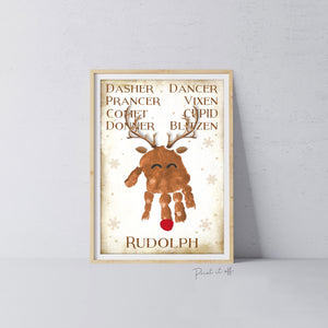 Reindeer Names Handprint Footprint Hand Foot Art Craft / Christmas Xmas Kids Baby Toddler / Keepsake Gift Card Sign Memory PRINT IT OFF