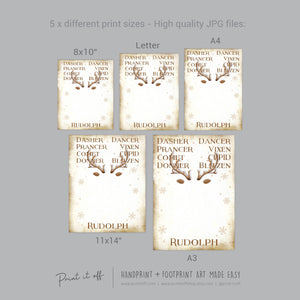 Reindeer Names Handprint Footprint Hand Foot Art Craft / Christmas Xmas Kids Baby Toddler / Keepsake Gift Card Sign Memory PRINT IT OFF