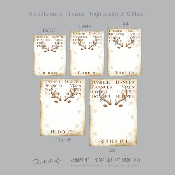 Reindeer Names Handprint Footprint Hand Foot Art Craft / Christmas Xmas Kids Baby Toddler / Keepsake Gift Card Sign Memory PRINT IT OFF