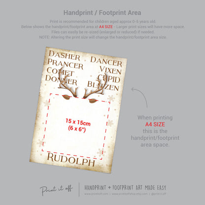 Reindeer Names Handprint Footprint Hand Foot Art Craft / Christmas Xmas Kids Baby Toddler / Keepsake Gift Card Sign Memory PRINT IT OFF