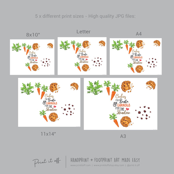 Cookies Santa Carrot Reindeer Footprint Handprint Art Craft / Christmas Xmas Kids Baby Toddler / Keepsake Memory Gift Card PRINT IT OFF