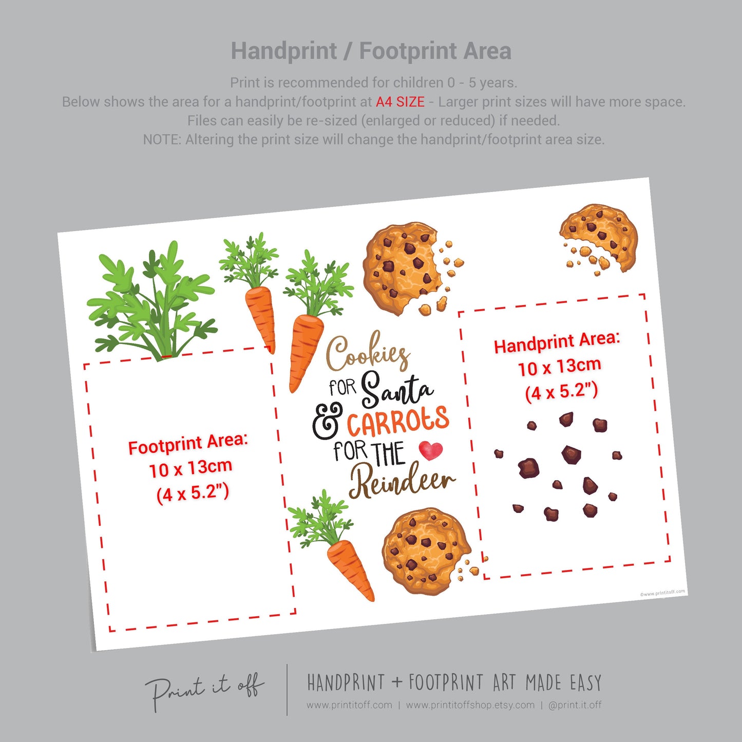 Cookies Santa Carrot Reindeer Footprint Handprint Art Craft / Christmas Xmas Kids Baby Toddler / Keepsake Memory Gift Card PRINT IT OFF