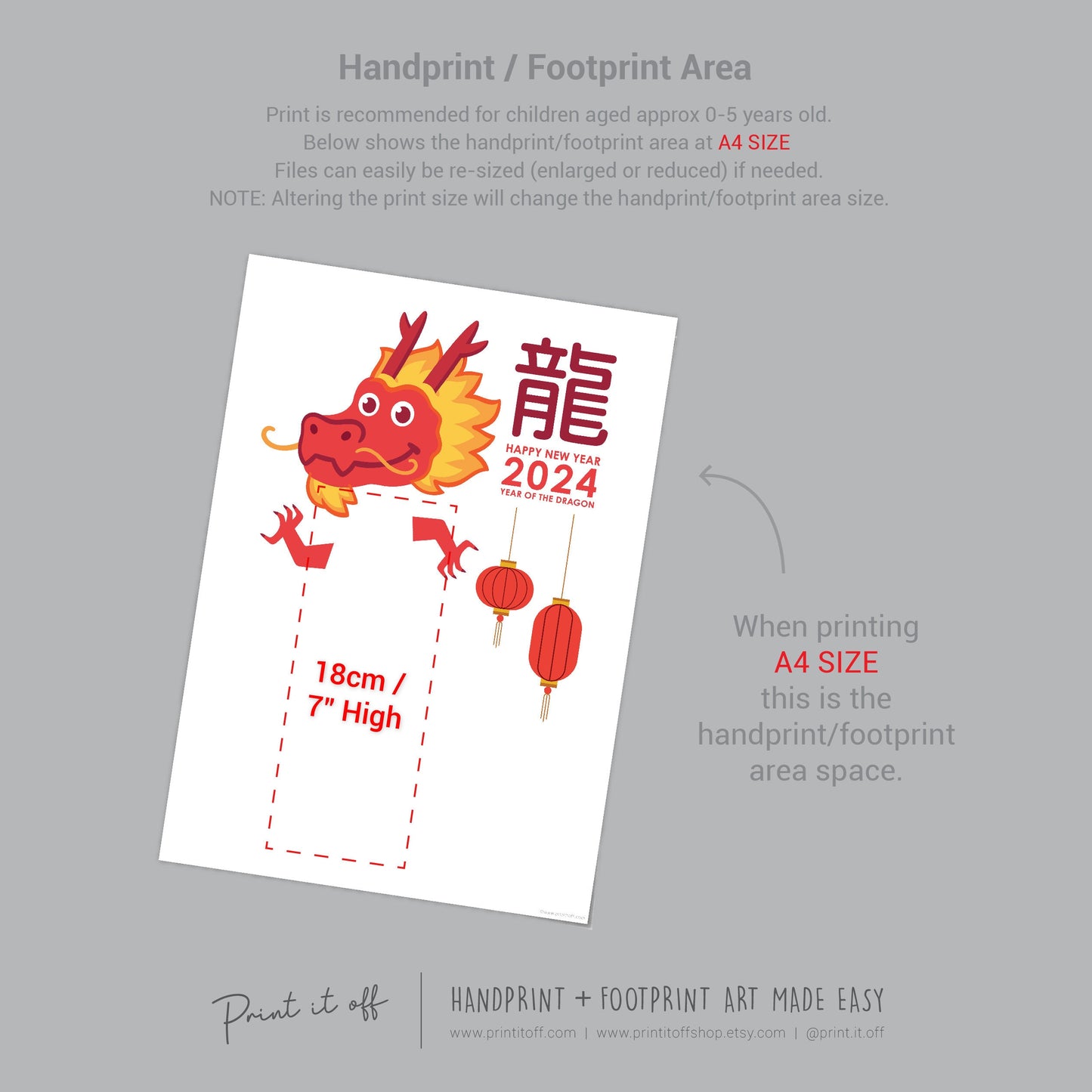 New Year Chinese Dragon 2024 / Footprint Foot Hand Handprint Art Craft / Kids Baby Toddler / Keepsake Memory Gift Card PRINT IT OFF
