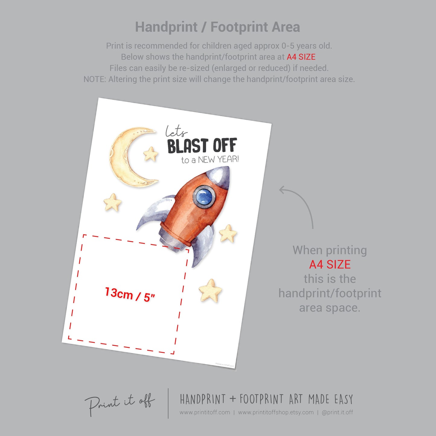 New Years Handprint Art Craft / Happy New Year Rocket Blast Off / Baby Kids Toddler Hands / Keepsake Print Card Memory / PRINT IT OFF