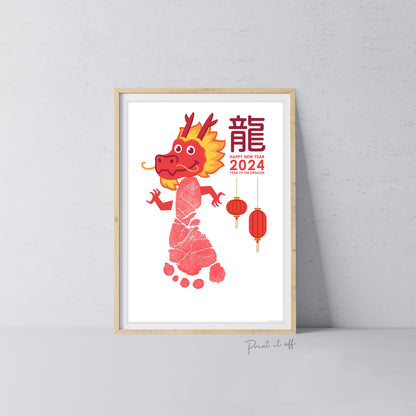 New Year Chinese Dragon 2024 / Footprint Foot Hand Handprint Art Craft / Kids Baby Toddler / Keepsake Memory Gift Card PRINT IT OFF