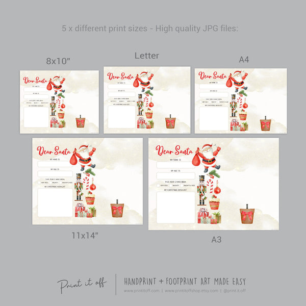Dear Santa Handprint Footprint Art Craft / Christmas Tree Xmas Kids Baby Toddler / Keepsake Gift Card Sign Memory PRINT IT OFF