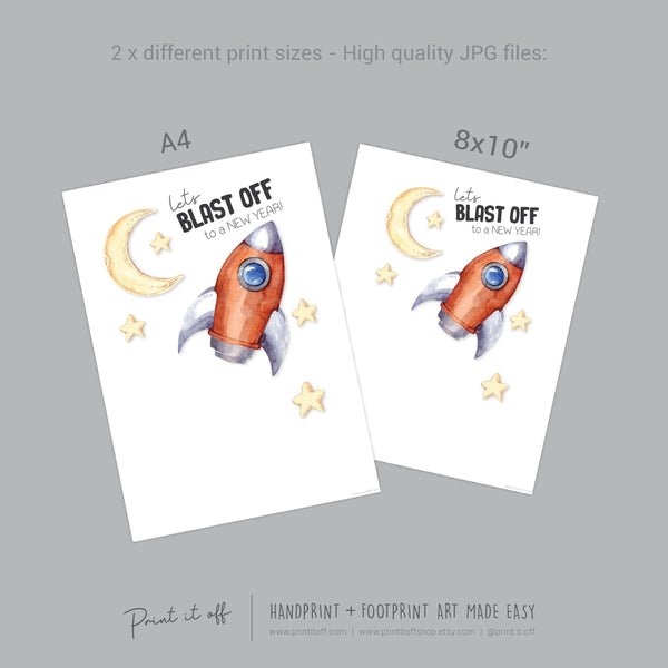 New Years Handprint Art Craft / Happy New Year Rocket Blast Off / Baby Kids Toddler Hands / Keepsake Print Card Memory / PRINT IT OFF