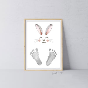 Bunny / Footprint Handprint Art / Baby Kids Toddler Easter / Feet Foot Keepsake Memory Craft DIY Card / Print It Off