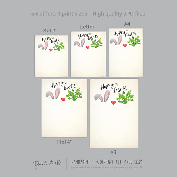 Hoppy Happy Easter Bunny Carrot / Footprint Handprint Hand Feet Foot Art Craft / Kids Baby Toddler / Keepsake DIY Card / Print It Off 0839
