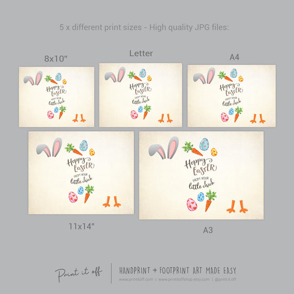 Hoppy Happy Easter Bunny Chick / Footprint Hand Handprint Art / Baby Kids Toddler / Keepsake Memory Craft DIY Card / Print It Off