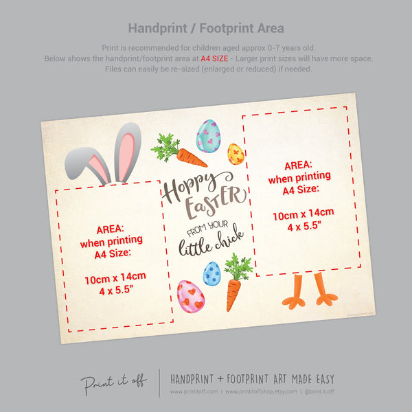 Hoppy Happy Easter Bunny Chick / Footprint Hand Handprint Art / Baby Kids Toddler / Keepsake Memory Craft DIY Card / Print It Off