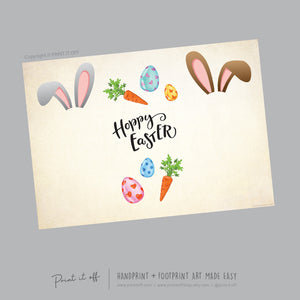 Hoppy Happy Easter Bunny / Footprint Hand Handprint Art / Baby Kids Toddler / Keepsake Memory Craft DIY Card / Print It Off