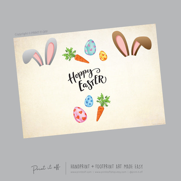 Hoppy Happy Easter Bunny / Footprint Hand Handprint Art / Baby Kids Toddler / Keepsake Memory Craft DIY Card / Print It Off