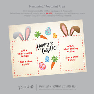 Hoppy Happy Easter Bunny / Footprint Hand Handprint Art / Baby Kids Toddler / Keepsake Memory Craft DIY Card / Print It Off