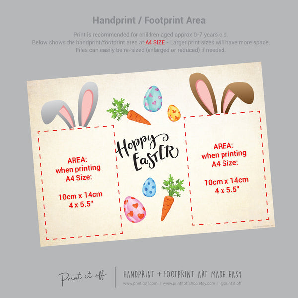 Hoppy Happy Easter Bunny / Footprint Hand Handprint Art / Baby Kids Toddler / Keepsake Memory Craft DIY Card / Print It Off