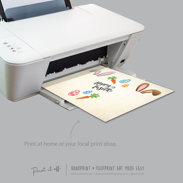 Hoppy Happy Easter Bunny / Footprint Hand Handprint Art / Baby Kids Toddler / Keepsake Memory Craft DIY Card / Print It Off