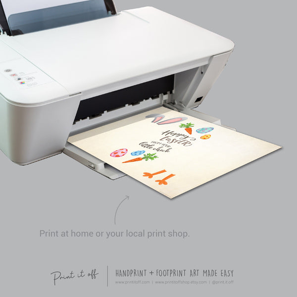 Hoppy Happy Easter Bunny Chick / Footprint Hand Handprint Art / Baby Kids Toddler / Keepsake Memory Craft DIY Card / Print It Off