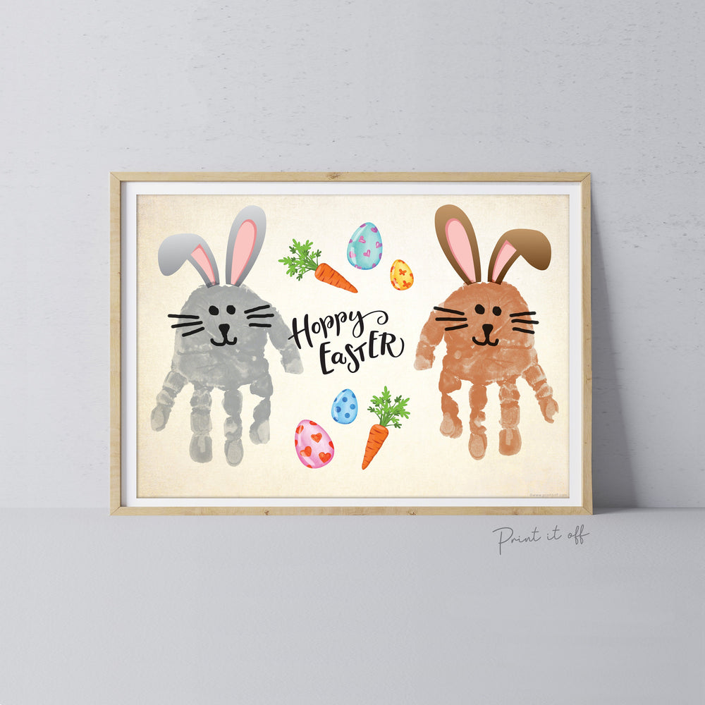 Hoppy Happy Easter Bunny / Footprint Hand Handprint Art / Baby Kids Toddler / Keepsake Memory Craft DIY Card / Print It Off