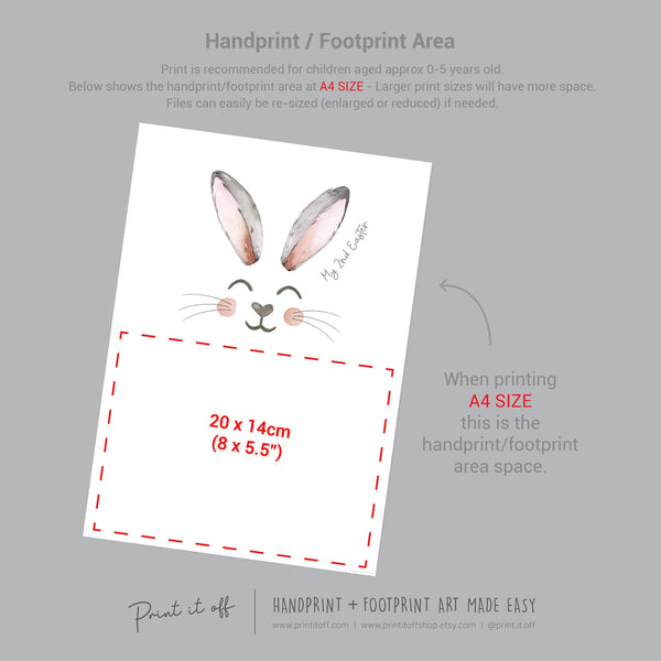 My 2nd Second Easter / Footprint Handprint Art / Cute Bunny Happy Easter / Baby Toddler / Keepsake Memory Craft DIY Card / Print It Off 0847