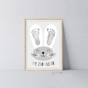My Second 2nd Easter / Footprint Foot Feet Art / Cute Bunny Happy Easter / Baby Toddler / Keepsake Memory Craft DIY Card / Print It Off 0848