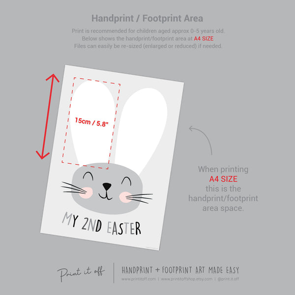 My Second 2nd Easter / Footprint Foot Feet Art / Cute Bunny Happy Easter / Baby Toddler / Keepsake Memory Craft DIY Card / Print It Off 0848