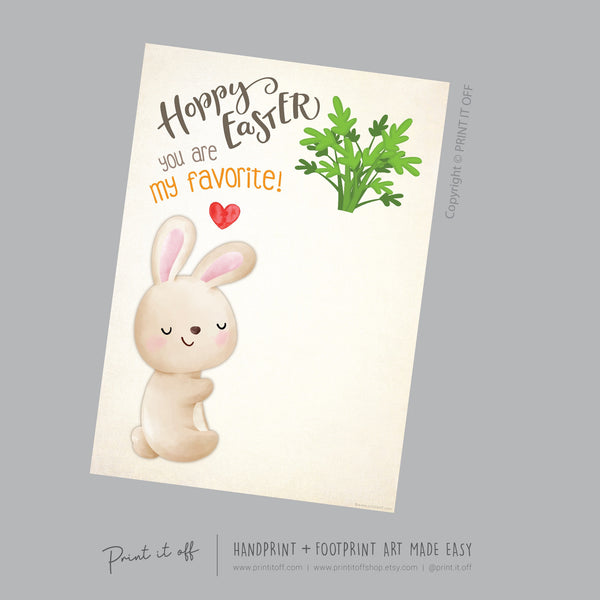 Favorite Carrot Bunny Hoppy Easter / Footprint Handprint Art / Baby Toddler / Keepsake Memory Craft DIY Card / Print It Off 0840