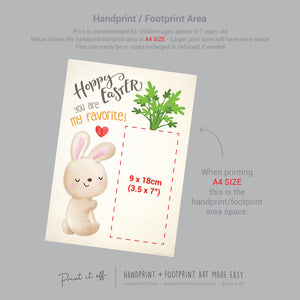 Favorite Carrot Bunny Hoppy Easter / Footprint Handprint Art / Baby Toddler / Keepsake Memory Craft DIY Card / Print It Off 0840