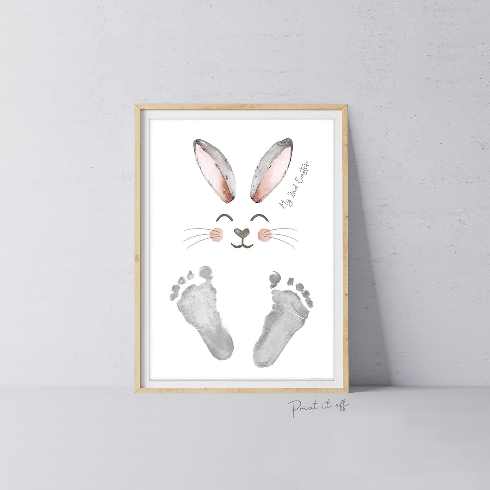 My 2nd Second Easter / Footprint Handprint Art / Cute Bunny Happy Easter / Baby Toddler / Keepsake Memory Craft DIY Card / Print It Off 0847