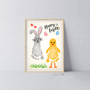 Bunny Chick / Footprint Handprint Feet Foot Art Craft / Hoppy Happy Easter / Kids Baby Toddler / Keepsake DIY Card / Print It Off